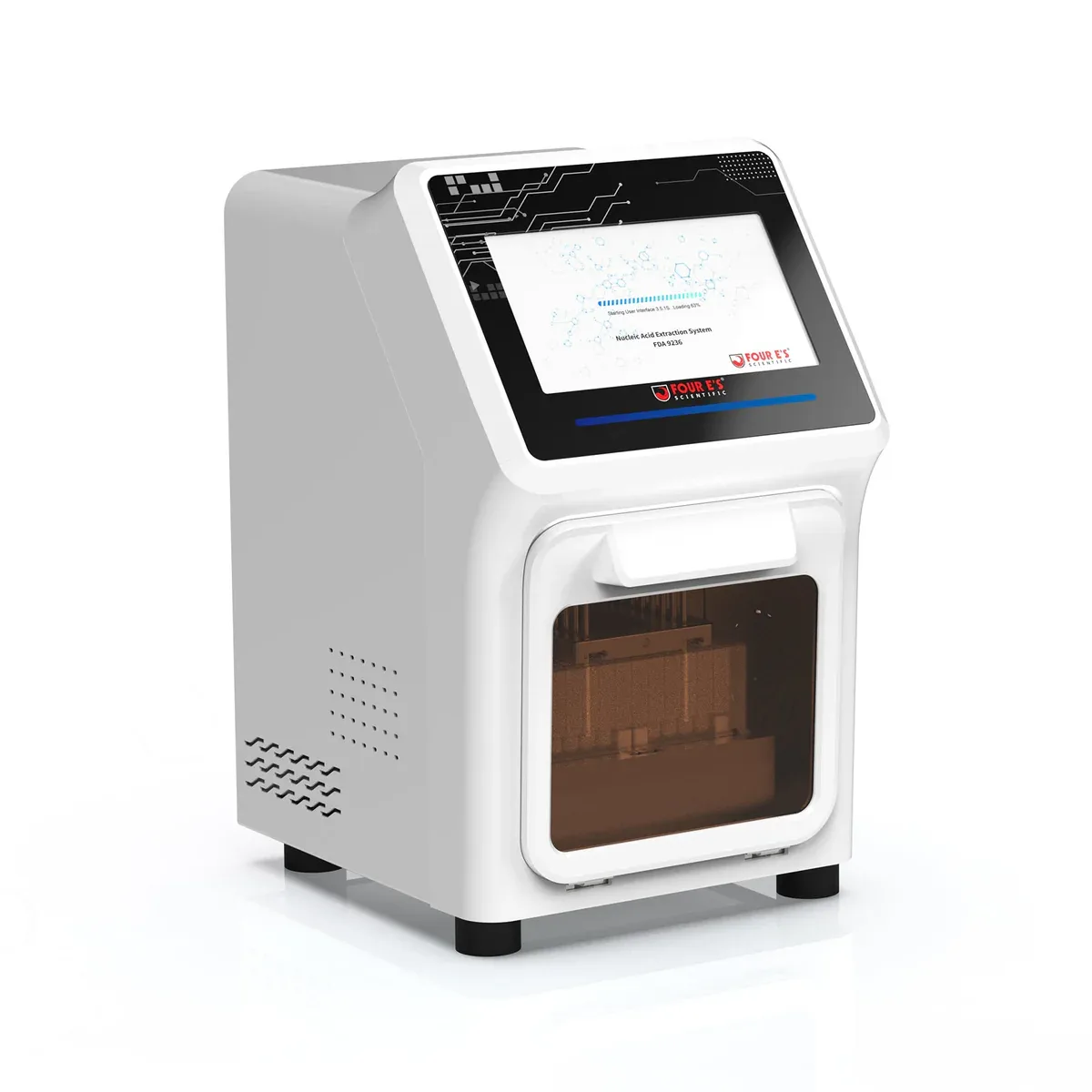 MultiEX 016 compact automated nucleic acid extraction system with 7-inch touchscreen on a laboratory bench